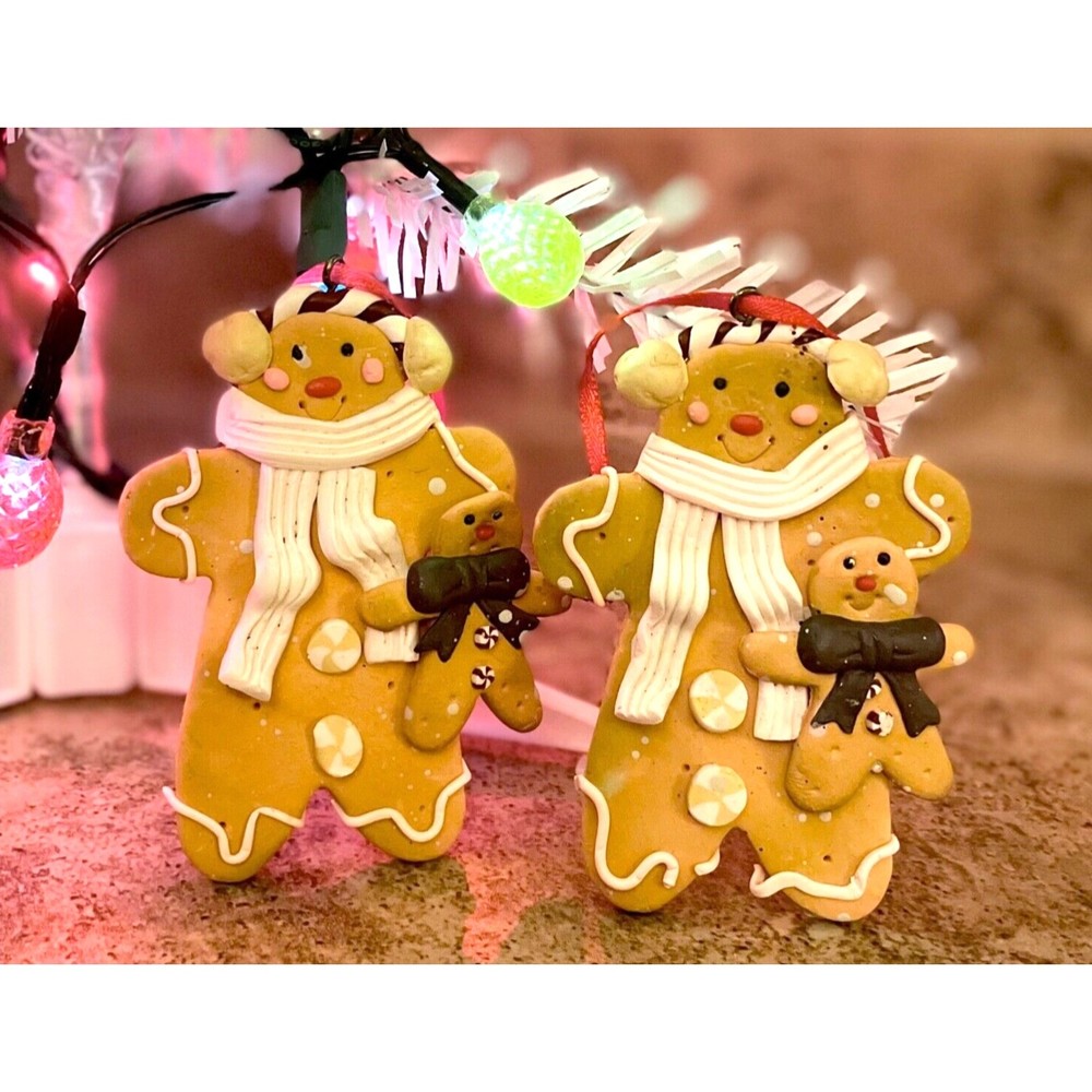 Vintage Gingerbread Christmas Tree Ornaments Pair of Two (2)